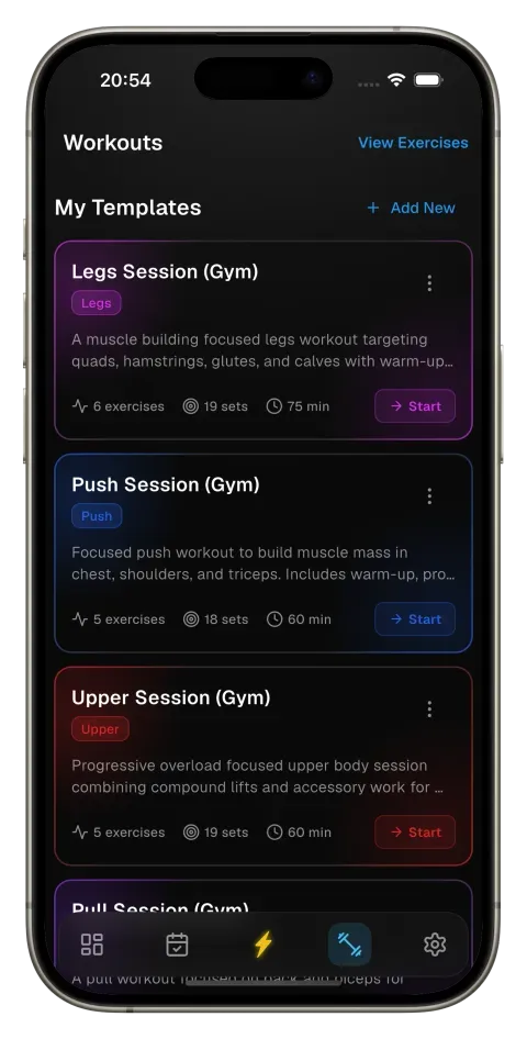 Workout templates