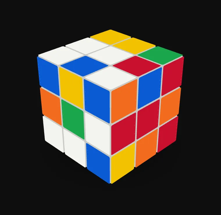 The scrambled cube in the paper style with the lights off