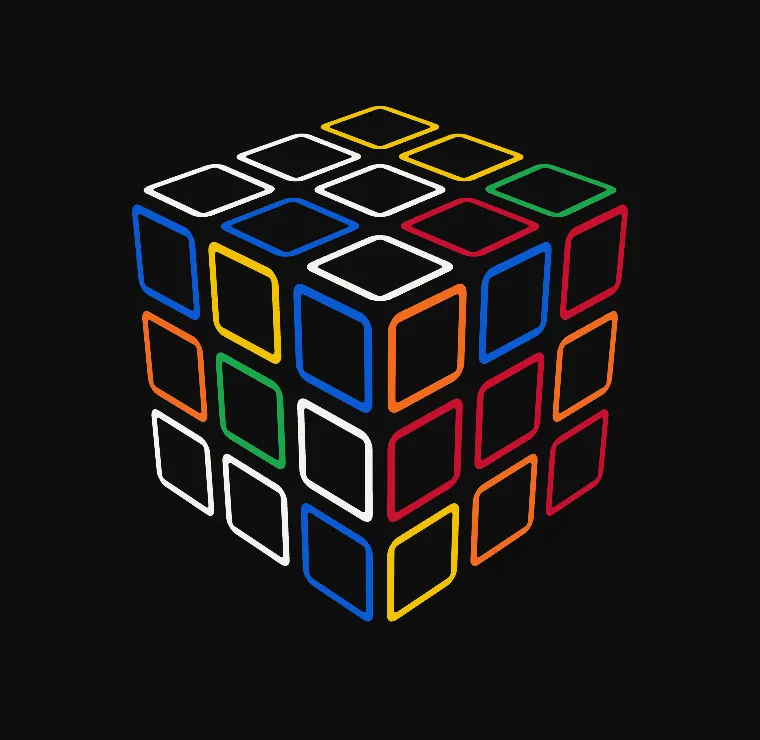 The scrambled cube in the wireframe style with the lights off